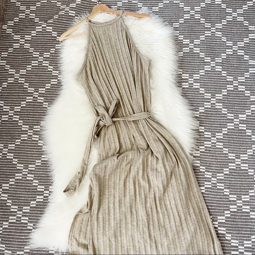Anthropologie Amadi Caroline Beige Nude Knit Midi Dress Large